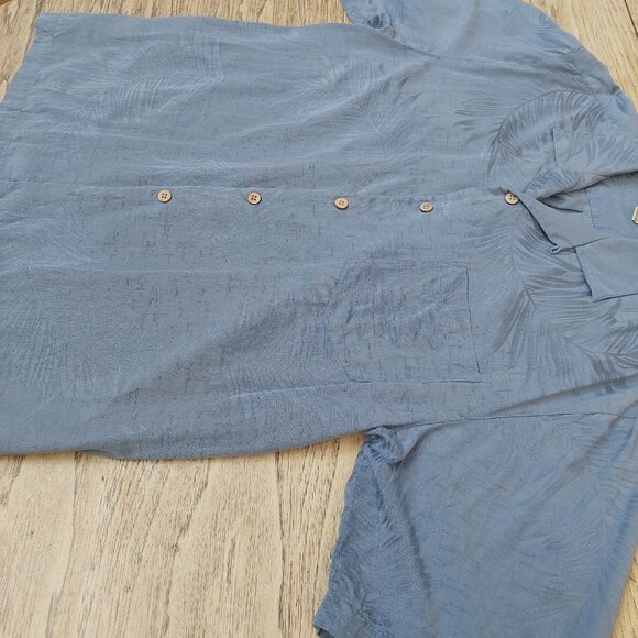 Jamaica Jaxx Men 100% silk Medium short sleeve button down blue shirt - Picture 4 of 15